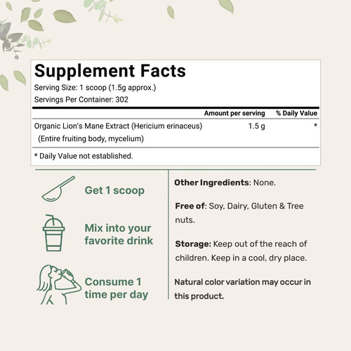 Micro Ingredients Organic Lion’s Mane Powder – 16 oz